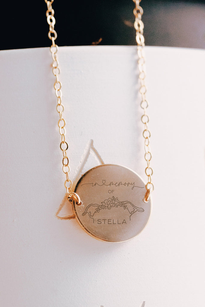 Personalized Dog or Cat Ears In Memory Outline Tattoo Inspired Necklace - In Memory 16MM Circle Necklace in Gold