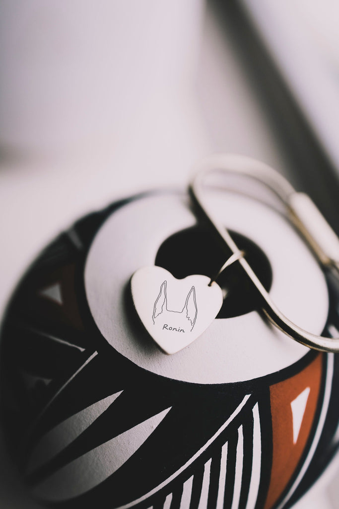 Custom Dog Ears or Cat Ears or Other Pet's Ears Outline Minimalist Heart Keychain - Silver 20MM Heart shown