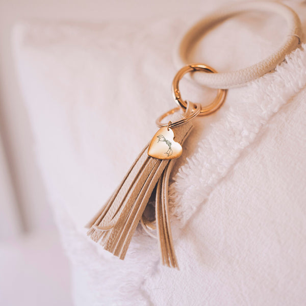 Custom from Photo Dog Ears or Cat Ears or Other Pet's Ears Tassel Faux Leather Keychain - Cream Tassel Keyring