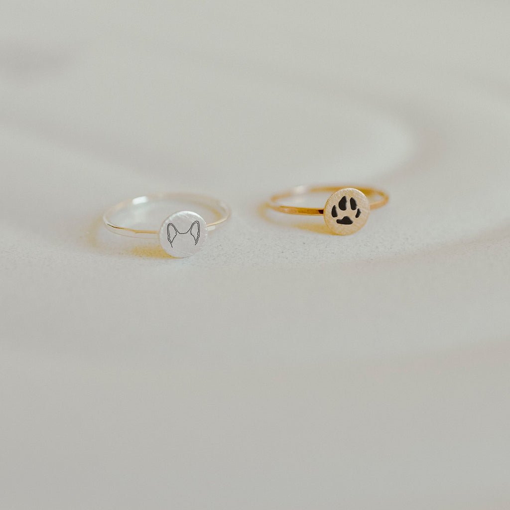Custom Dog, Cat, or Other Pet's Ears Minimalist Round Ring in Gold Filled or Sterling Silver 