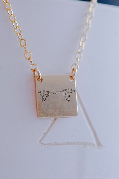 Dog or Cat Ears Outline Tattoo Inspired Square, Circle, or Heart Necklace -  13MM Gold Filled Square Pendant