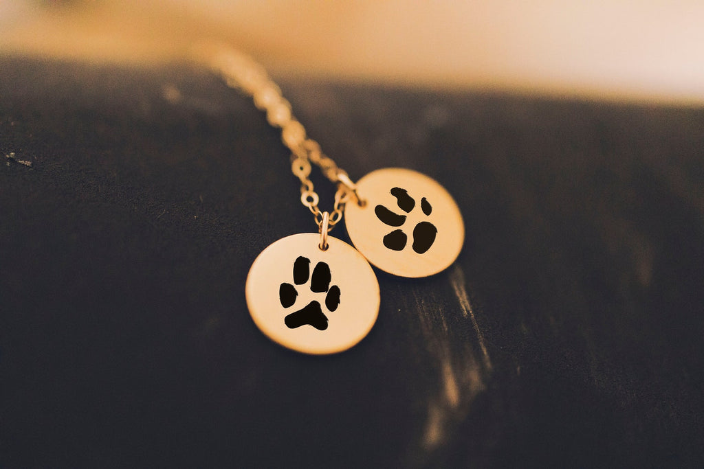 Custom Dainty Personalized Simple Necklace Featuring Two Circle Disc Pendants with Custom Paw Prints