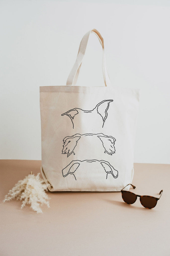 Custom Multiple Dog, Cat, or Other Pet's Ears Outline Minimalist Dog Mom Tote