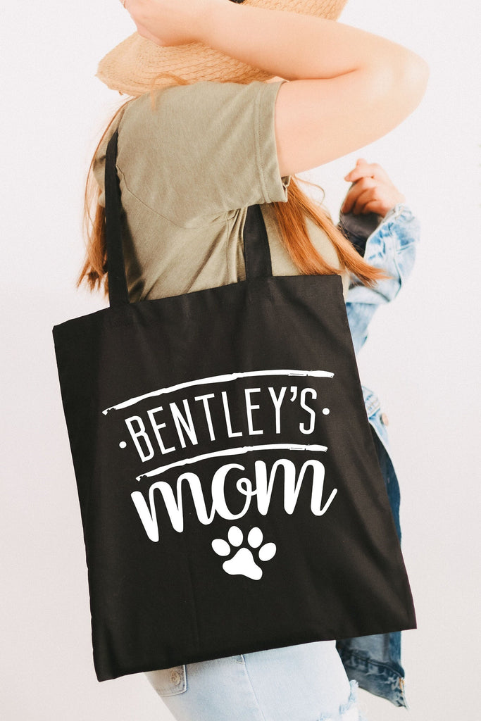 Custom Dog, Cat, or Other Pet's Name Bentley's Mom Typography Tote Bag - In Black