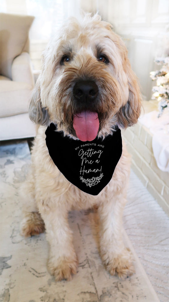 Personalized My Parents are Getting Me a Human! Pregnancy Announcement Floral Bandana in Black