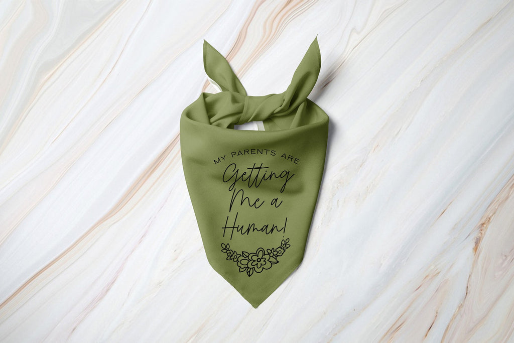Personalized My Parents are Getting Me a Human! Pregnancy Announcement Floral Bandana in Army Green