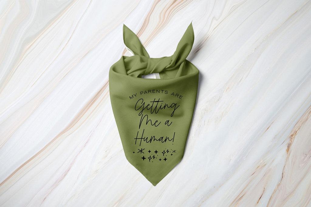 Personalized My Parents are Getting Me a Human! Pregnancy Announcement Glitter Bandana in Army Green