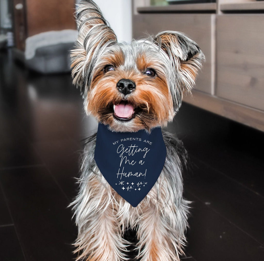 Personalized My Parents are Getting Me a Human! Pregnancy Announcement Glitter Bandana in Navy Blue