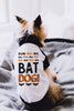 Bat Dog Raglan Halloween T-Shirt in Black and White Modeled by Nutmeg the Yorkshire Terrier