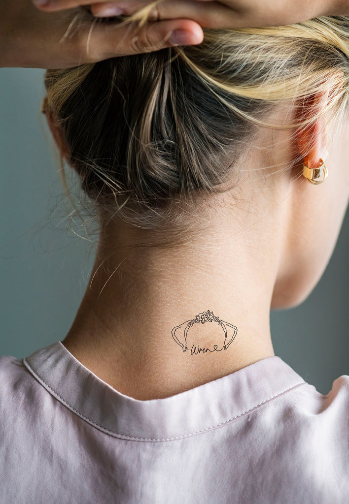 Dog or Cat or Other Pet's Ear Outline Temporary Tattoos - With Flower Crown