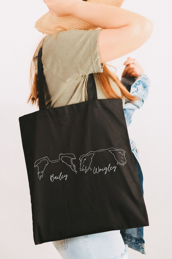 Custom Multiple Dog, Cat, or Other Pet's Ears Outline Tattoo Inspired Dog Mom Tote in Black