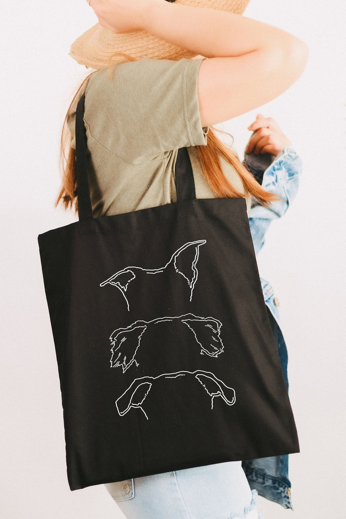 Custom Multiple Dog, Cat, or Other Pet's Ears Outline Minimalist Dog Mom Tote - In Black