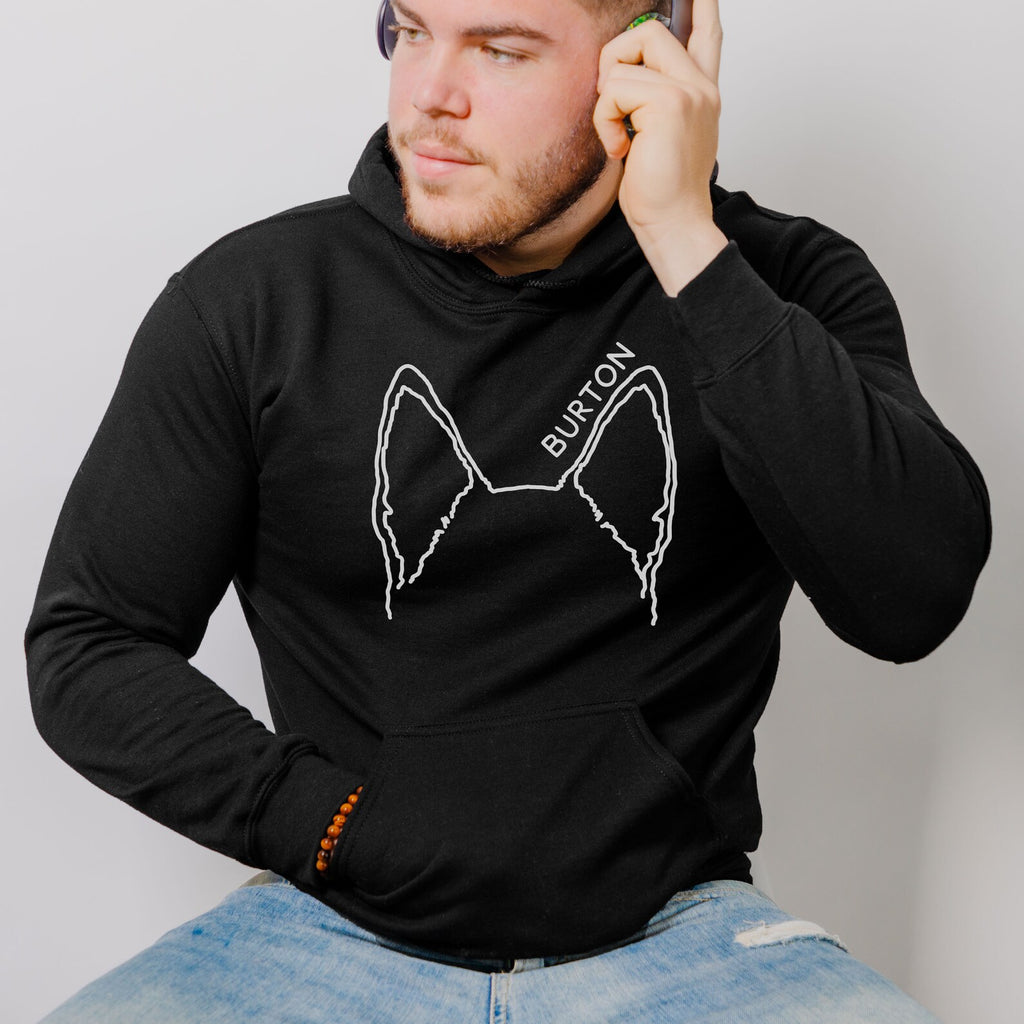 Custom From Photo Dog Dad, Cat Dad, or Other Pet's Ears Outline Tattoo Inspired Crew Neck Unisex Sweatshirt Hoodie in Black