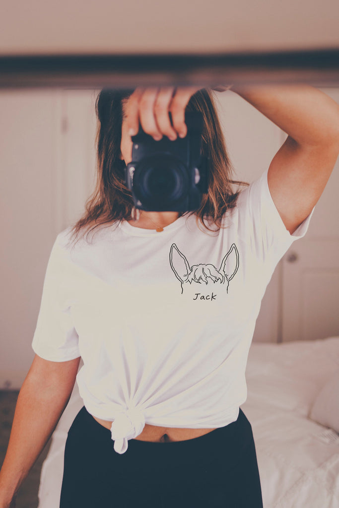 Custom Horse Ears Pocket Outline Tattoo Inspired Tee in White