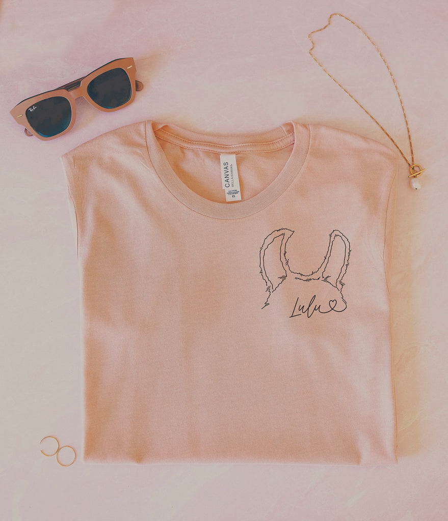 Custom Llama Alpaca Ears Farm Animal Ears Outline Pocket Tattoo Inspired Tee in Peach