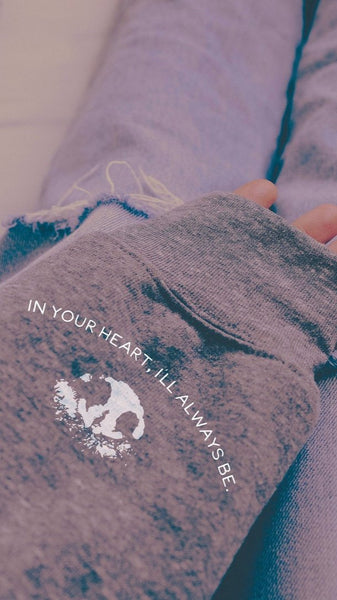 Custom Sleeve Dog or Cat Ears In Your Heart, I'll Always Be Memorial Nose Print Outline Tattoo Inspired Pocket Crew Neck Sweatshirt in Heather Grey