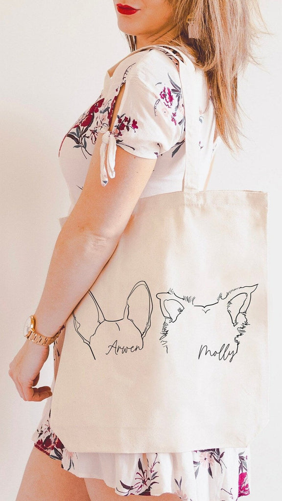 Custom Multiple Dog, Cat, or Other Pet's Ears Outline Tattoo Inspired Dog Mom Tote