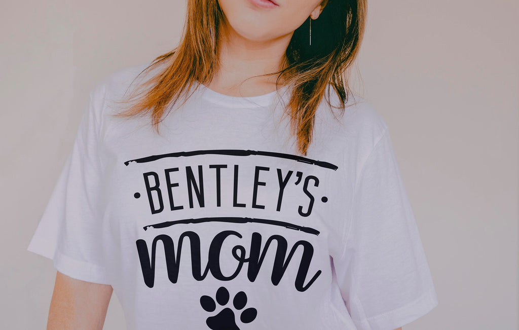 Custom Dog Name Bentley's Mom Mother's Day Gift Unisex Graphic Typography Dog Lovers Bella + Canvas White T-Shirt