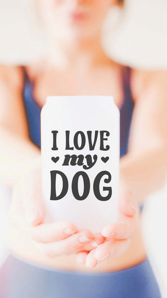 I Love My Dog 16 oz or 20 Oz Frosted Beer Can Cup With or Without Lid Customized Iced Coffee Cup For Dog Mom Dog Mama Dog Parents