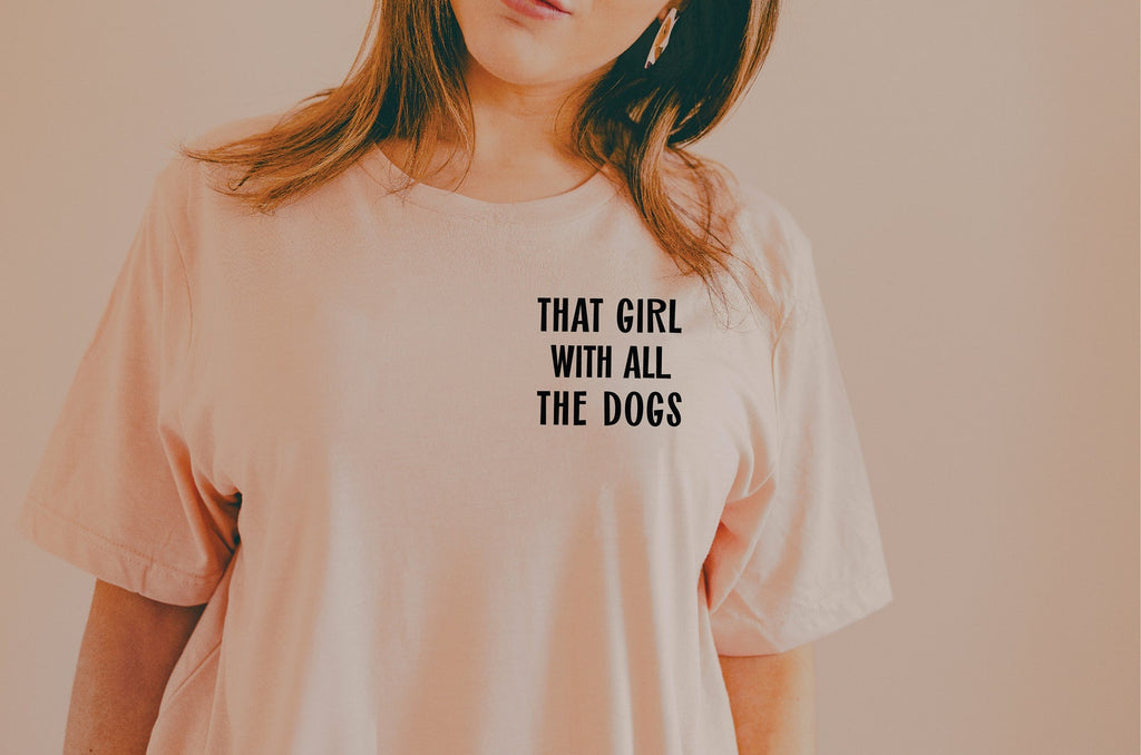 That Girl With All The Dogs With Custom Dog Ears Sleeve Unisex T-Shirt - Peach