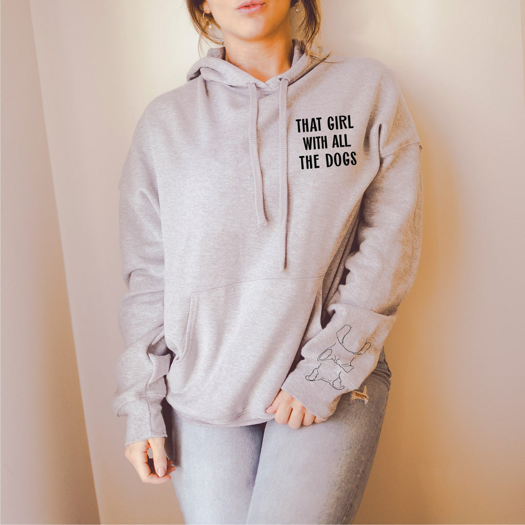 That Girl With All The Dogs Custom Dog Ears Outline Tattoo Inspired Crew Neck Premium Super Soft Unisex Sweatshirt or Hoodie - Light Grey Heather Hoodie