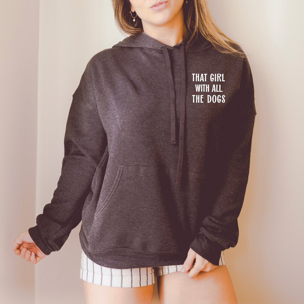 That Girl With All The Dogs Custom Dog Ears Outline Tattoo Inspired Crew Neck Premium Super Soft Unisex Sweatshirt or Hoodie - Dark Grey Heather Hoodie