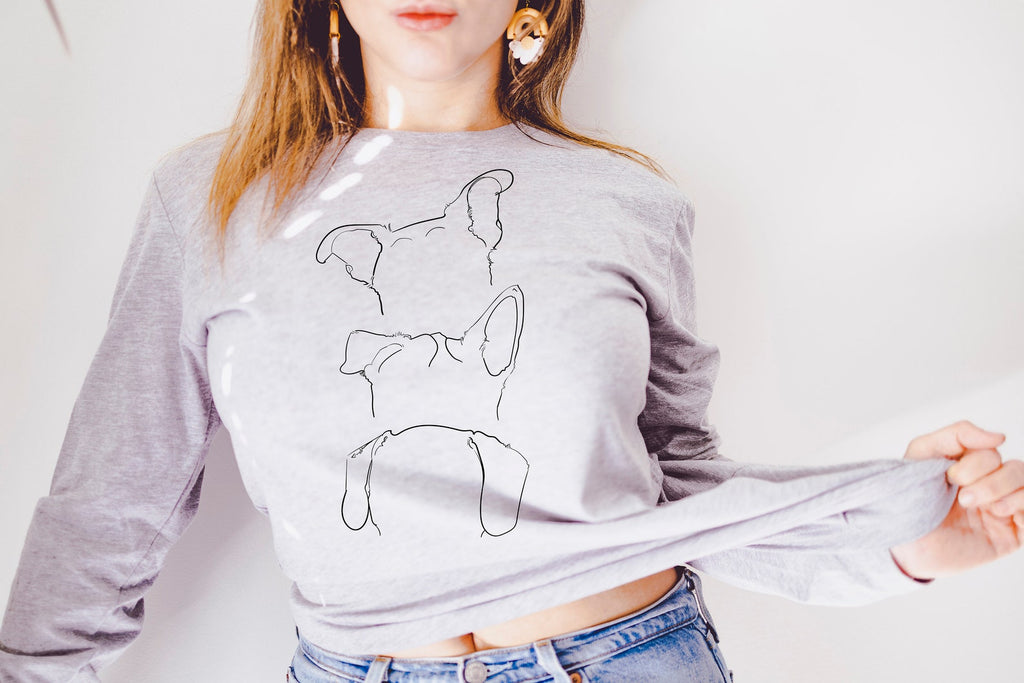 Custom Long Sleeve Unisex T-Shirt Dog Cat, or Other Pet's Ears - Light Grey Heather