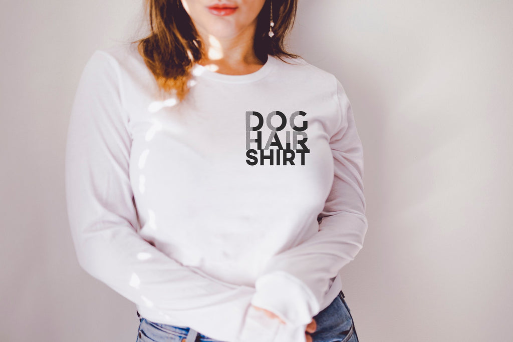 Long Sleeve Dog Hair Shirt - Gift for Groomers Dog Moms T-Shirt in White
