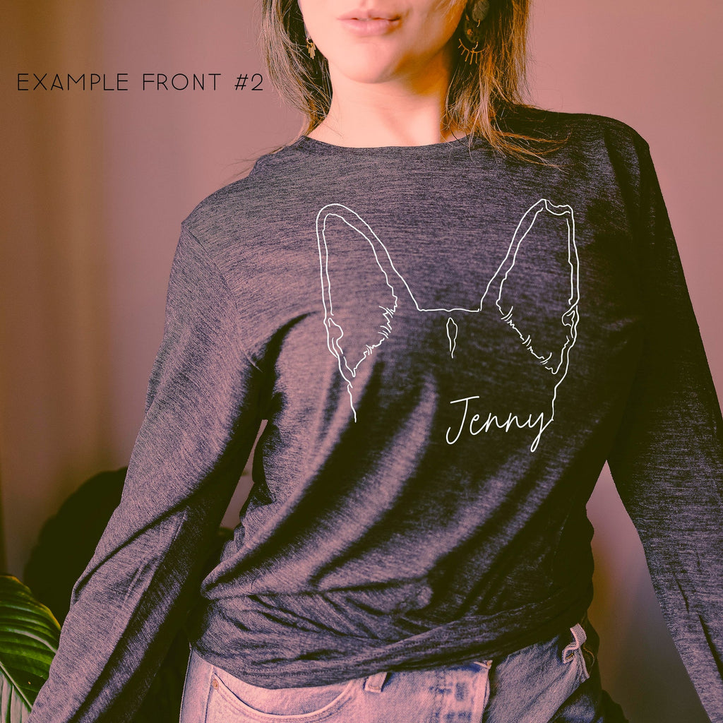 Custom From Your Pet's Photo Personalized Dog Ears Long Sleeve Unisex T-Shirt - Dark Grey Heather 