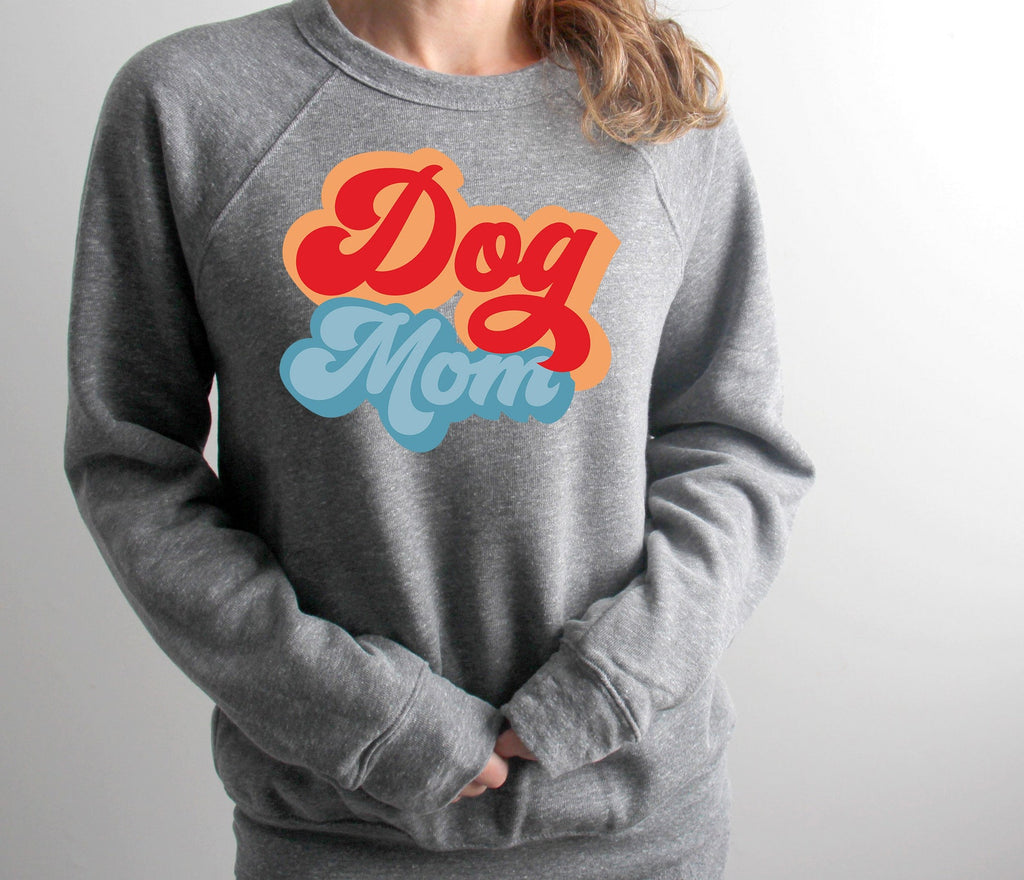 Dog Mom Retro Style Dog Parent Premium Sponge Fleece Sweater in Light Grey Heather