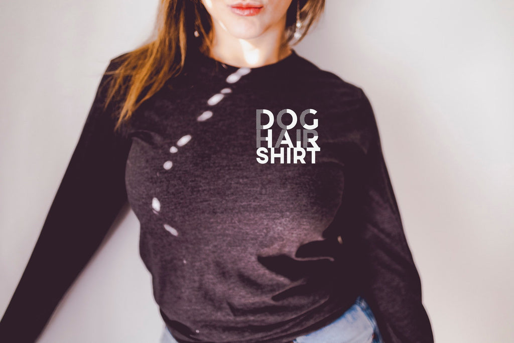 Long Sleeve Dog Hair Shirt - Gift for Groomers Dog Moms T-Shirt in Dark Grey Heather 