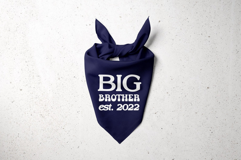 Big Brother Big Sister with Custom Est. Date Birth Announcement Dog Bandana Scarf in Navy