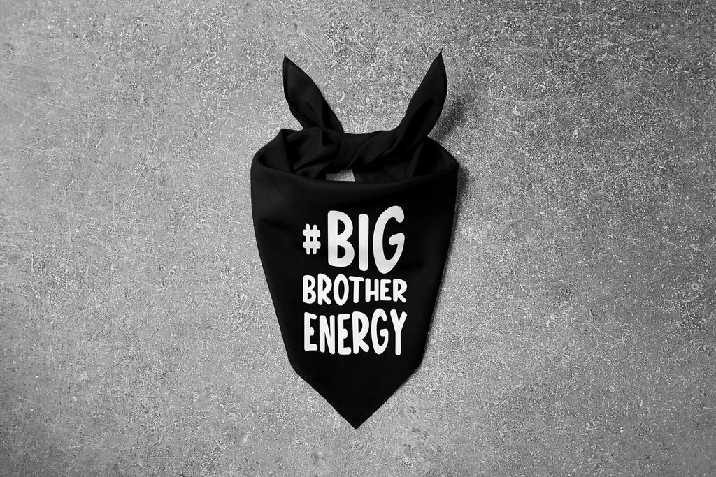 Big Brother Big Sister Energy Birth Announcement Dog Bandana Scarf in Black