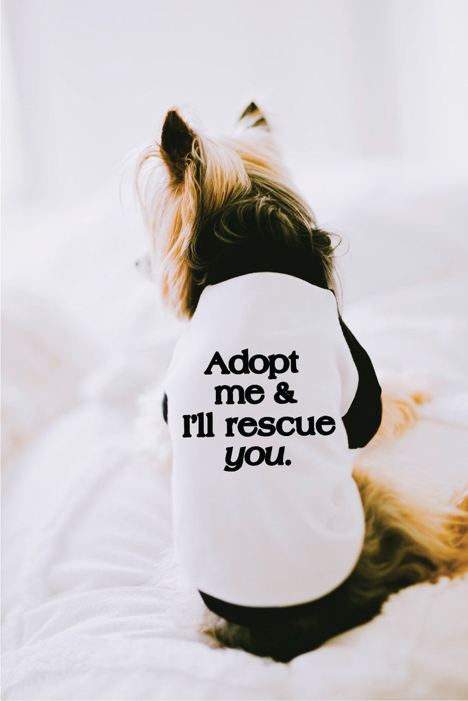 Custom Adopt Me and I'll Rescue You Dog Raglan T-Shirt in Black and White
