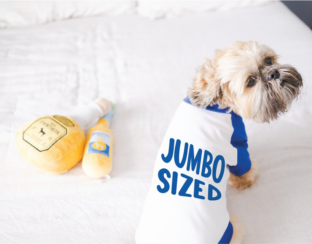 Jumbo Sized Big Dog Raglan T-Shirt in Blue and White
