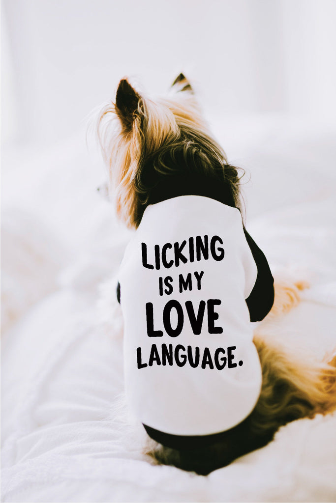 Custom Licking is My Love Language Dog Raglan T-Shirt in Black and White