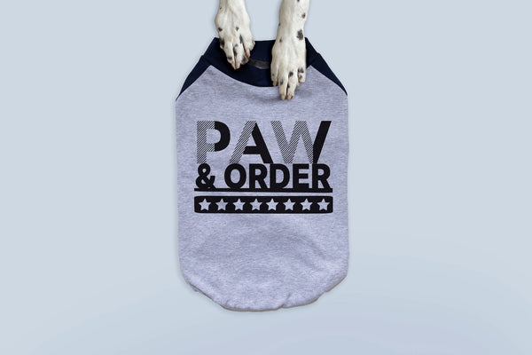Custom Paw & Order Dog Raglan T-Shirt in Grey and Navy