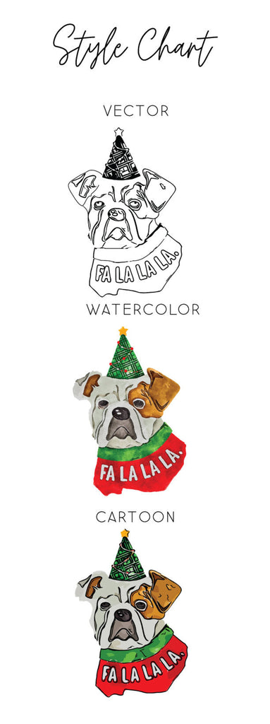 Barkley & Wagz - Style Chart - Bulldog - Vector, Watercolor, Cartoon