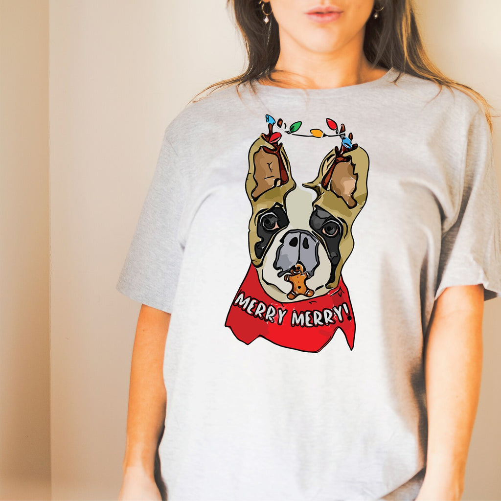 Frenchie French Bulldog Long Sleeve or Short Sleeve Unisex Christmas T-Shirt