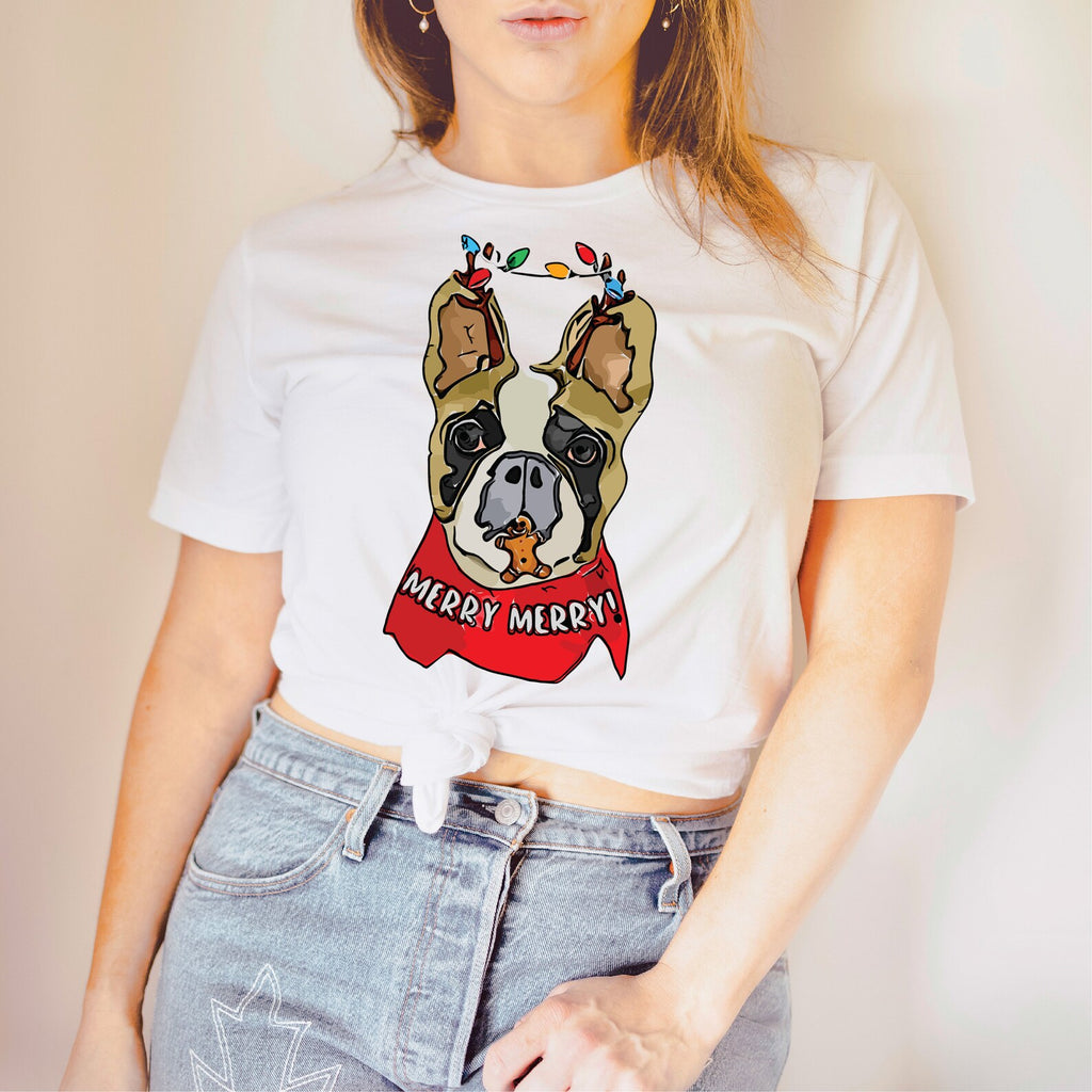 Frenchie French Bulldog Long Sleeve or Short Sleeve Unisex Christmas T-Shirt