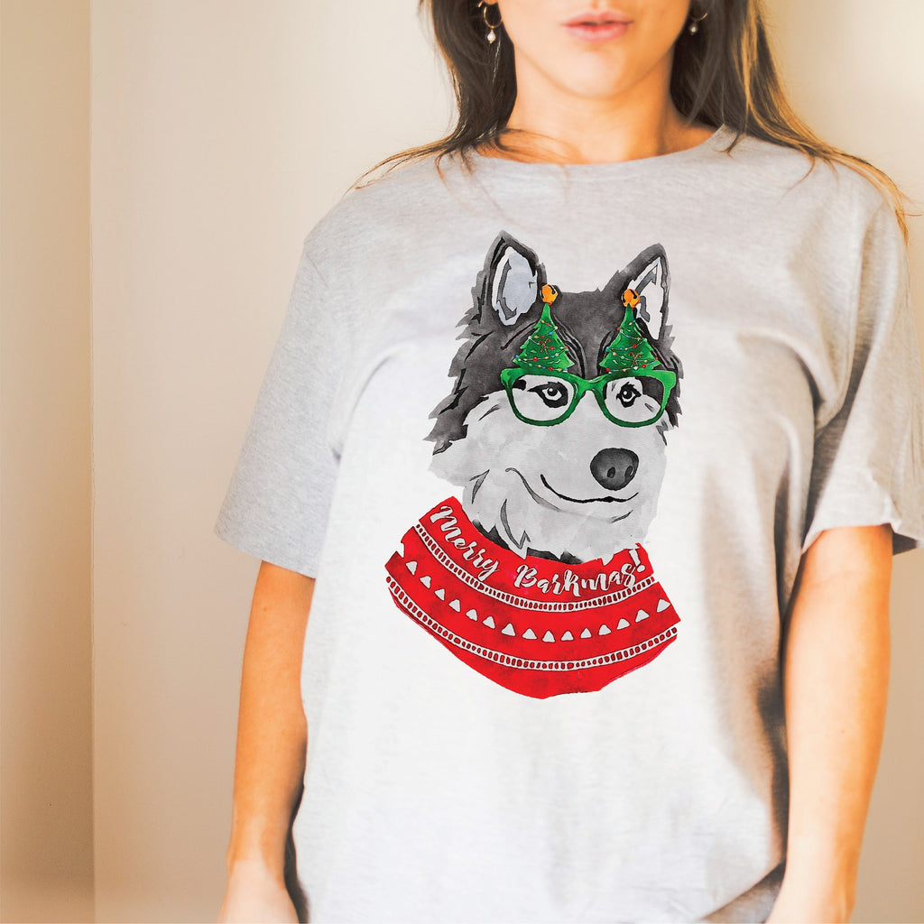 Husky Long Sleeve or Short Sleeve Unisex Christmas T-Shirt