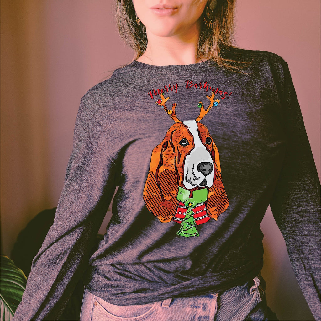 Basset Hound Barkmas Long Sleeve or Short Sleeve Unisex Christmas T-Shirt