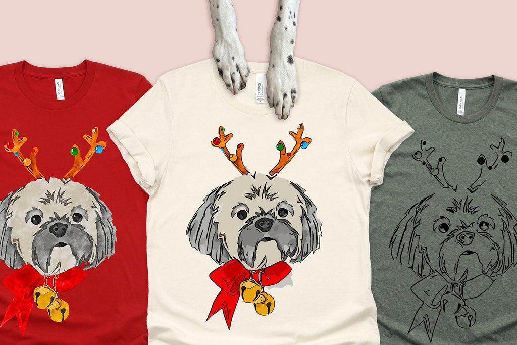 Shih Tzu Reindeer Long Sleeve or Short Sleeve Unisex Christmas T-Shirt