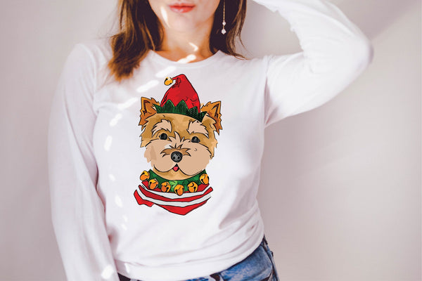 Yorkshire Terrier Yorkie Long Sleeve or Short Sleeve Unisex Christmas T-Shirt
