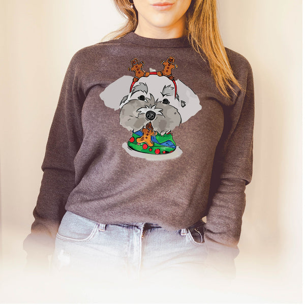 Maltese Terrier Christmas Crewneck Sweatshirt or Hoodie in Dark Grey Heather