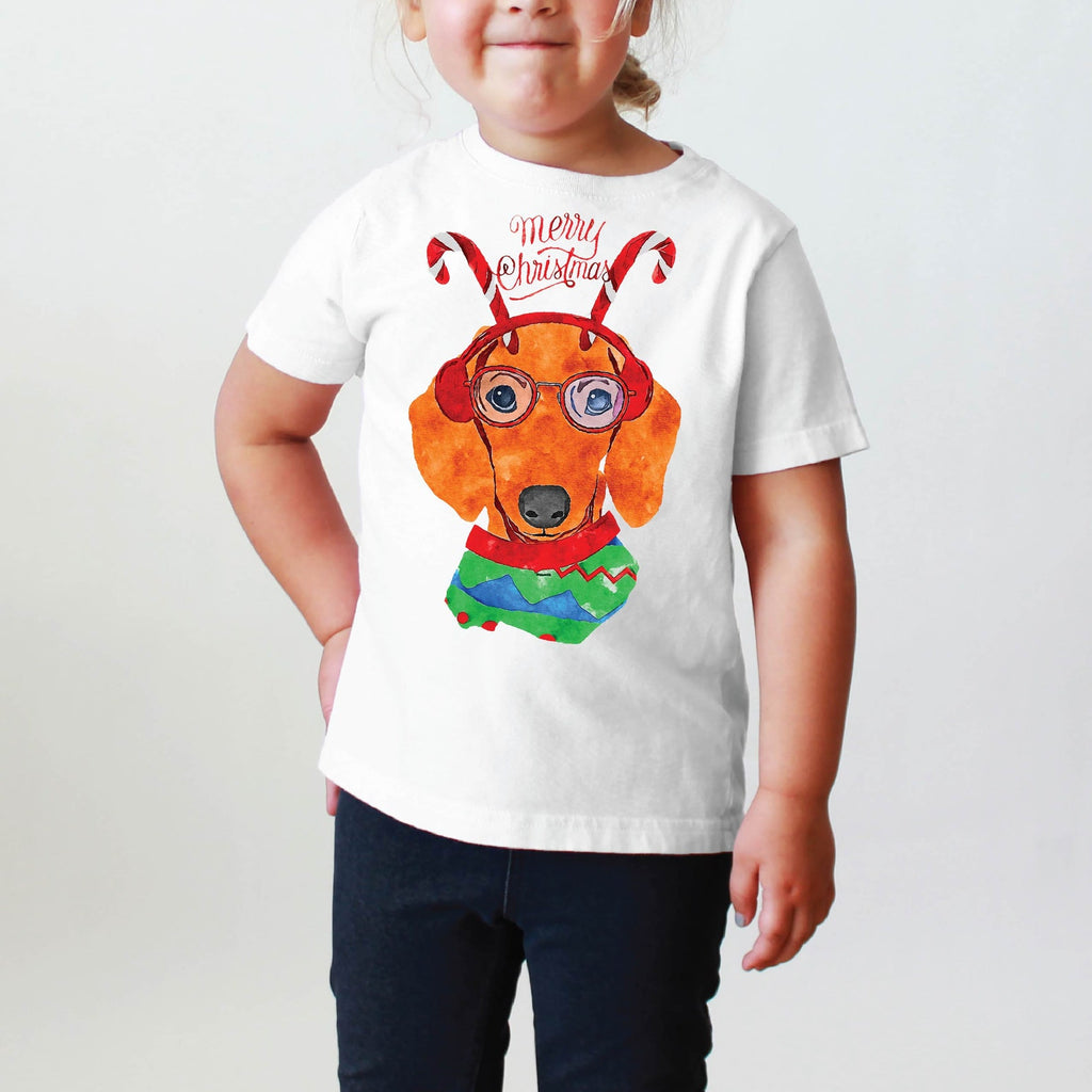 INFANT, TODDLER, or YOUTH Dachshund Doxie Christmas Tee T-Shirt