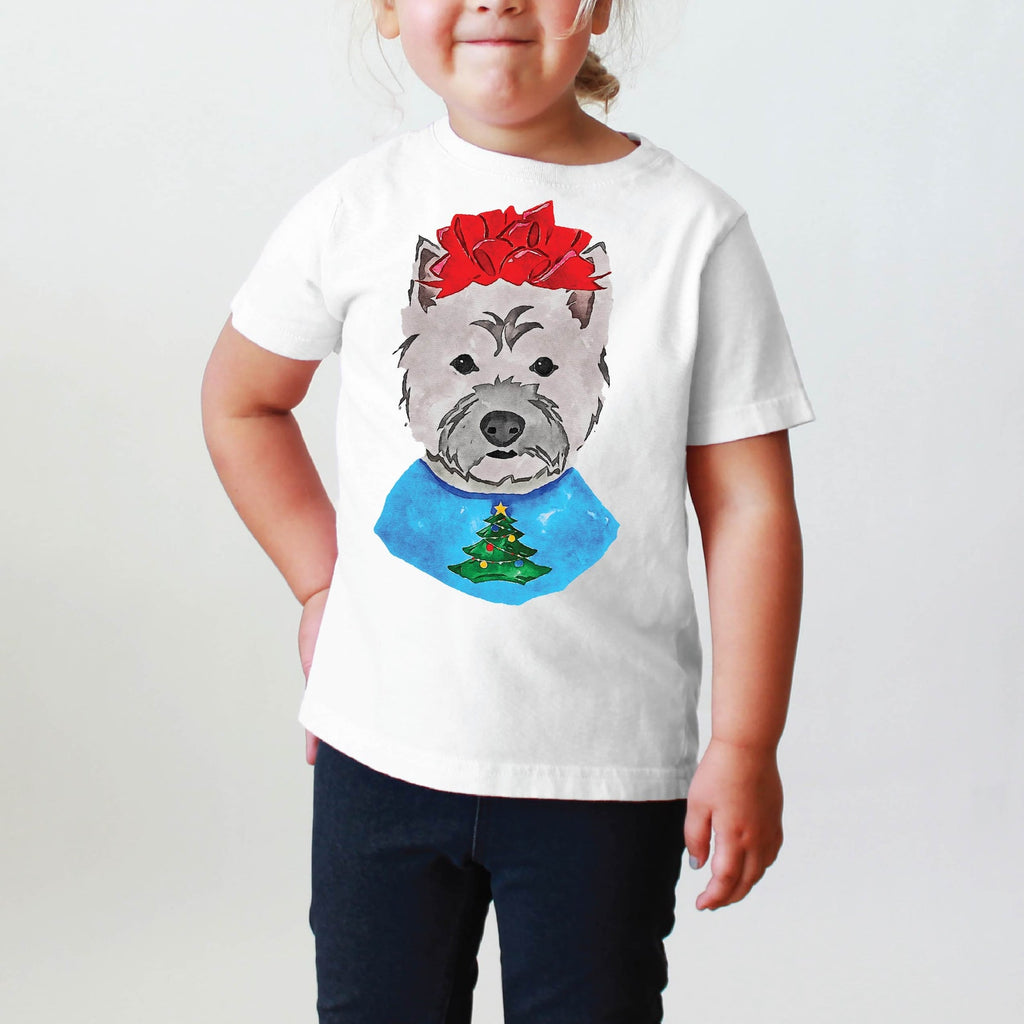 INFANT, TODDLER, or YOUTH Westie West Highland Terrier Festive Christmas Tee T-Shirt