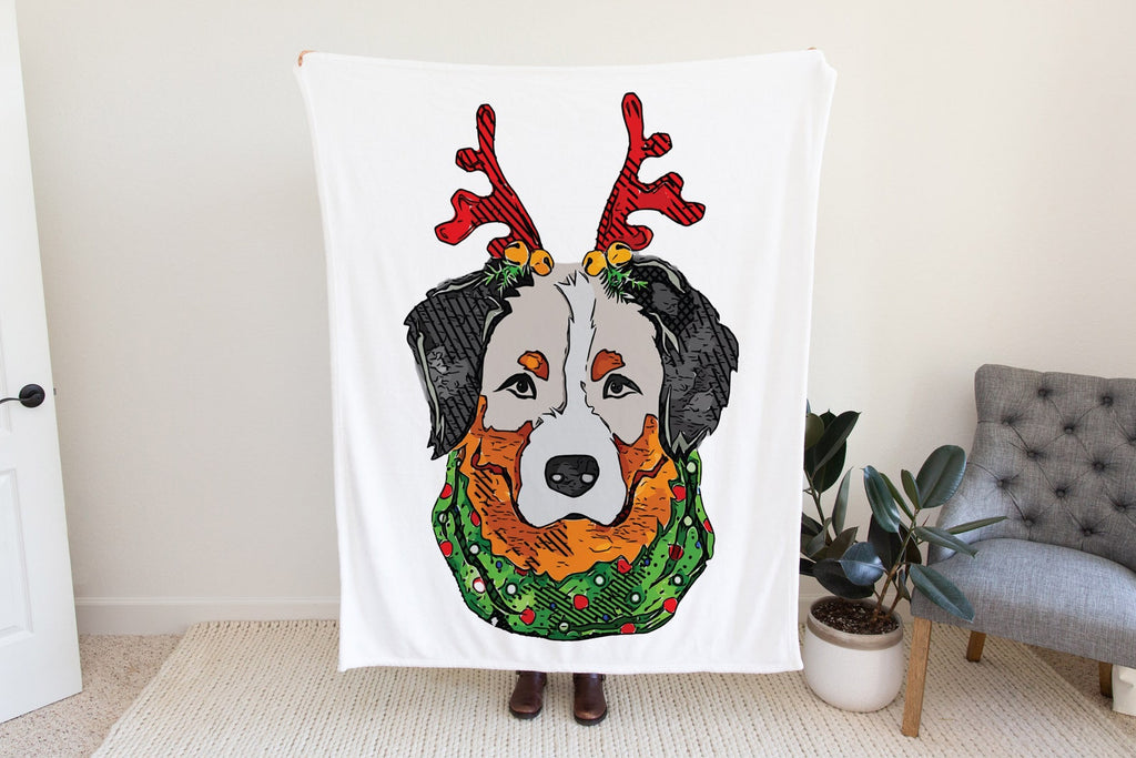 Christmas Australian Shepherd Aussie Fleece Blanket or Woven Throw Blanket