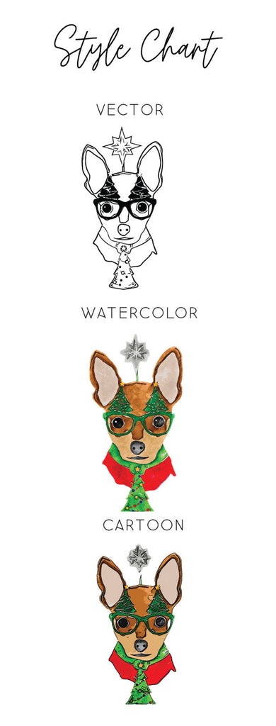 Barkley & Wagz - Style Chart for Chihuahua - Vector, Watercolor, Cartoon