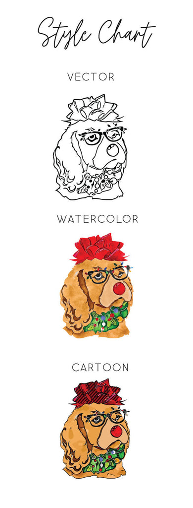 Barkley & Wagz - Style Chart for Cocker Spaniel - Vector, Watercolor, Cartoon